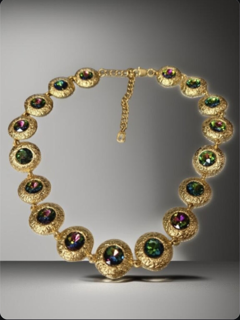 18k Gold Plated Sparkling Watermelon Volcano Crystal Statement Necklace